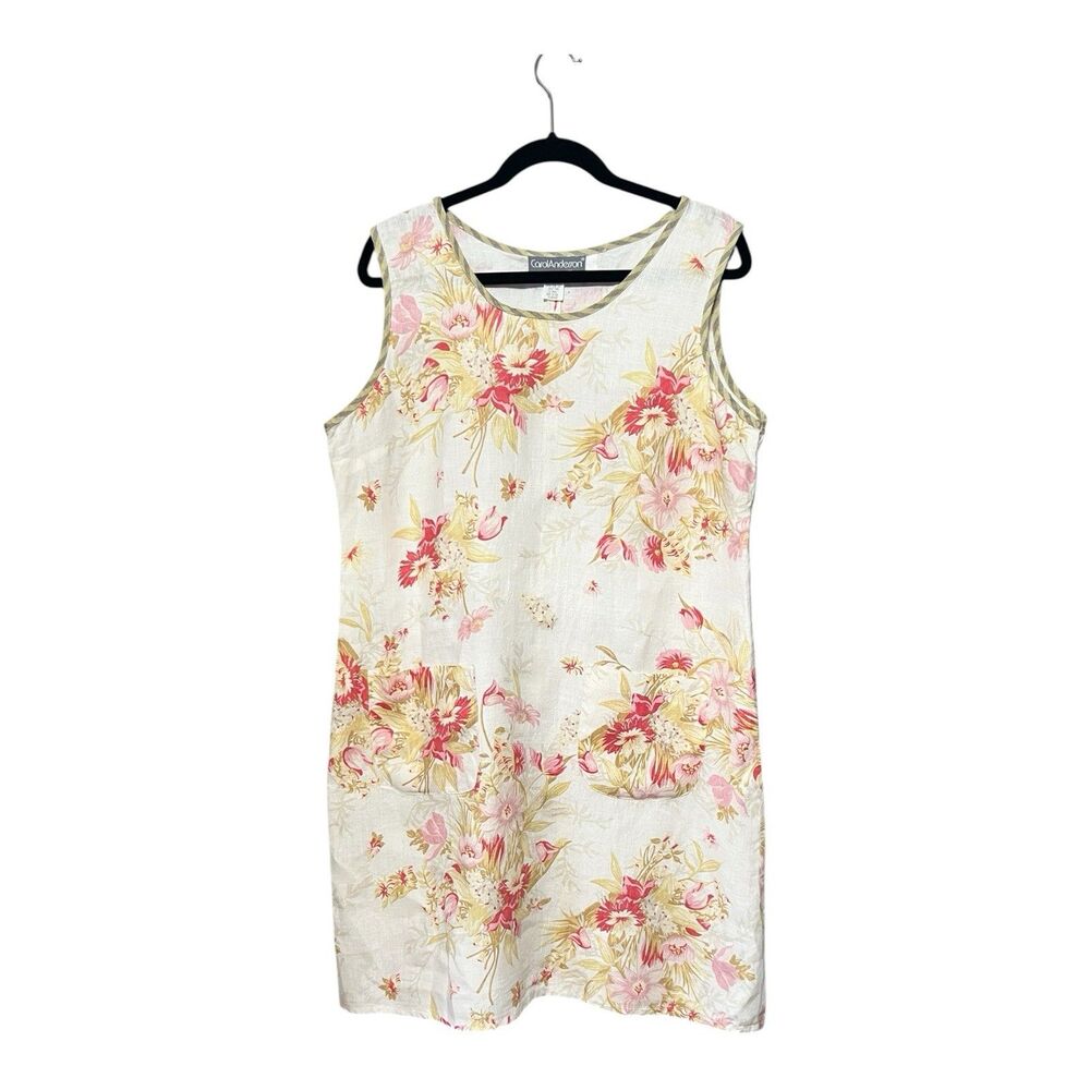 Vintage Carol Anderson A-line Floral Linen Midi  Dress Beach Cottagecore XL USA
